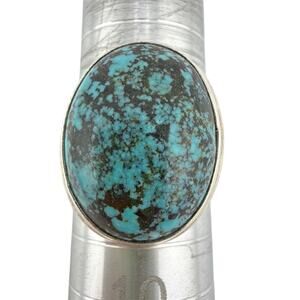Large Oval Turquoise Matrix 925 Sterling Silver Statement Ring Size 9.5
